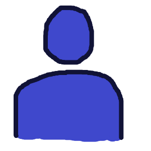 The head and torso of an abstract blue person.